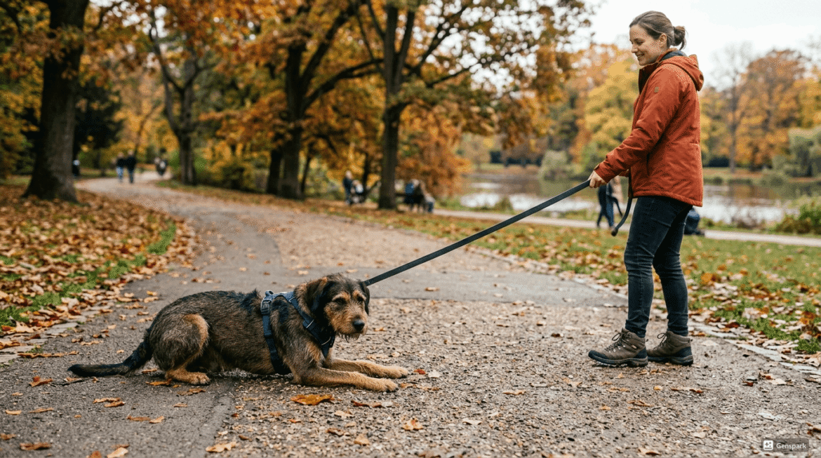 Dog stubbornly refusing to walk during outdoor exercise