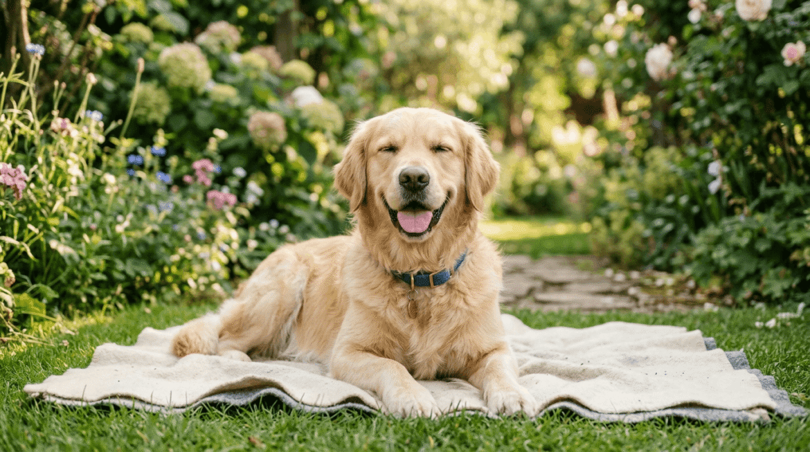 Calm and happy dog showing peaceful and content demeanor.