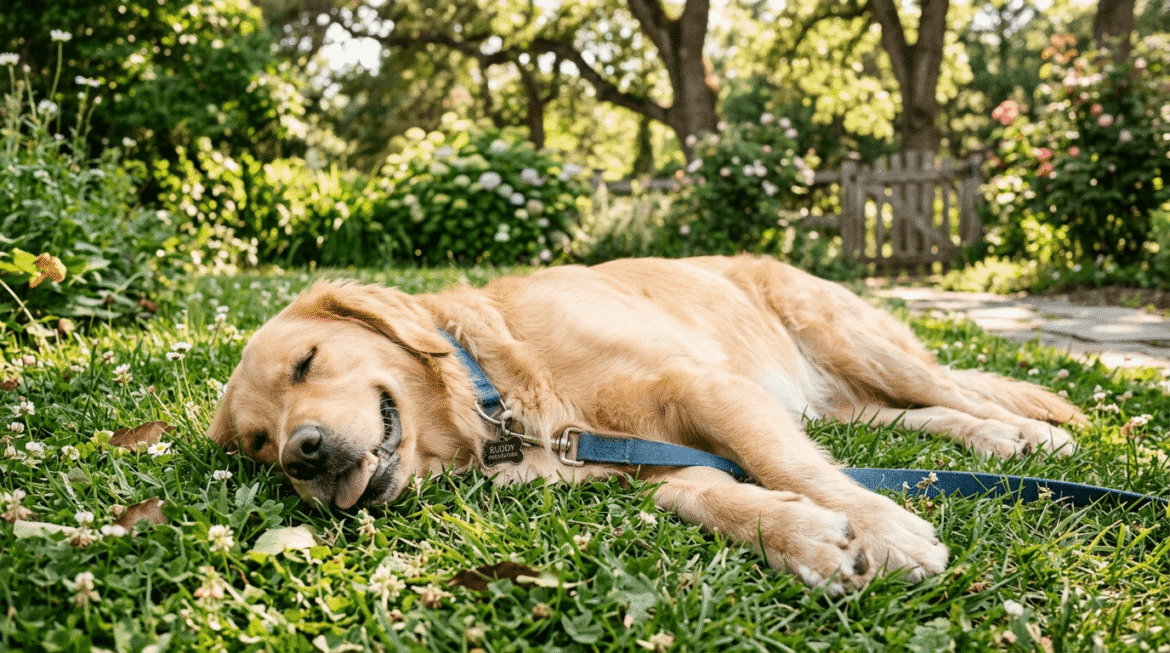 Happier relaxed dog showing calm and content demeanor